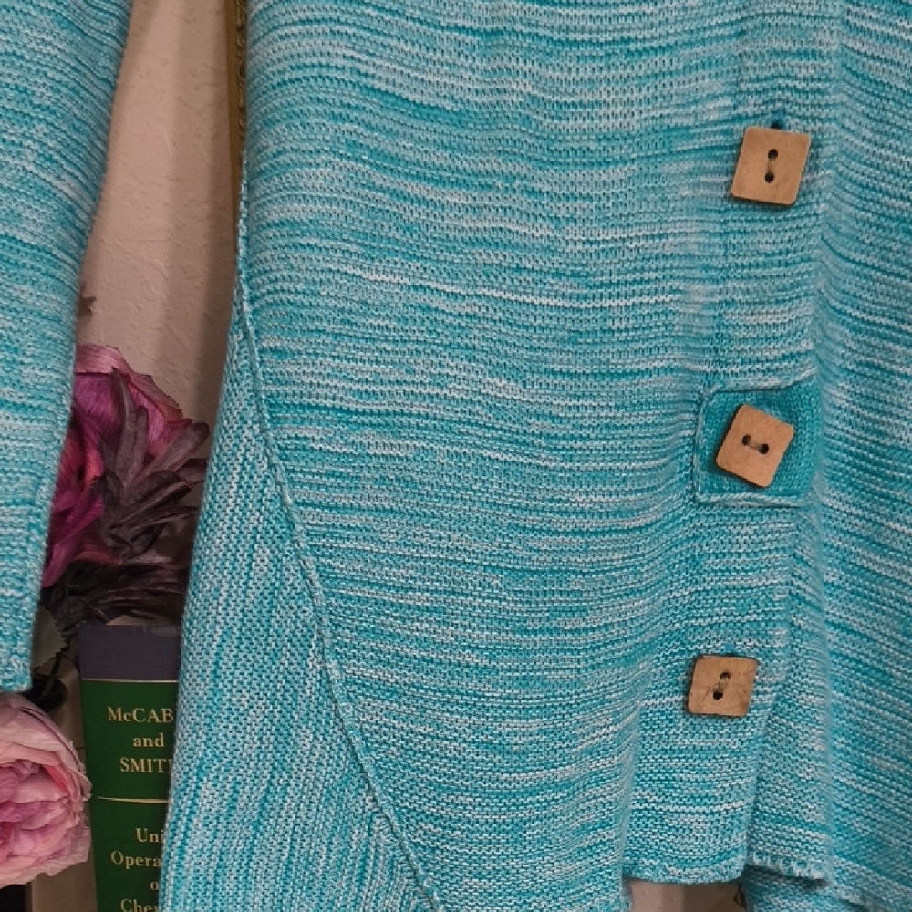 Habitat Turquoise Cardigan with Wooden Buttons Natural Materials Cozy Boho - Picture 9 of 15